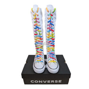 Converse XXHI White Black Custom Elastic Laced Rainbow Knee High Sneaker Boot 6